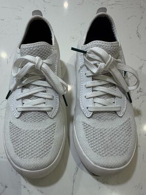 Vessi White Low-Top Knit & Leather Sneakers with Black Accents